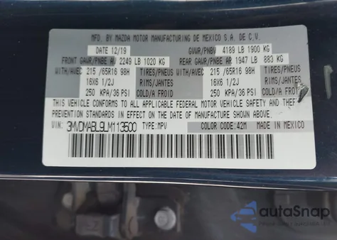 2020 Mazda Cx-30 from USA, damaged, VIN 3MVDMABL9LM113500